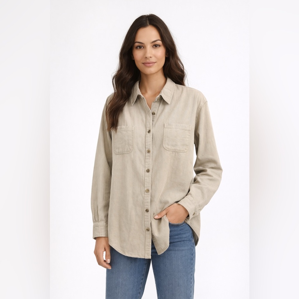 NWT MCEDAR Women’s Button Down Shirt Neutral Gray Utility Work Wear Top  1X